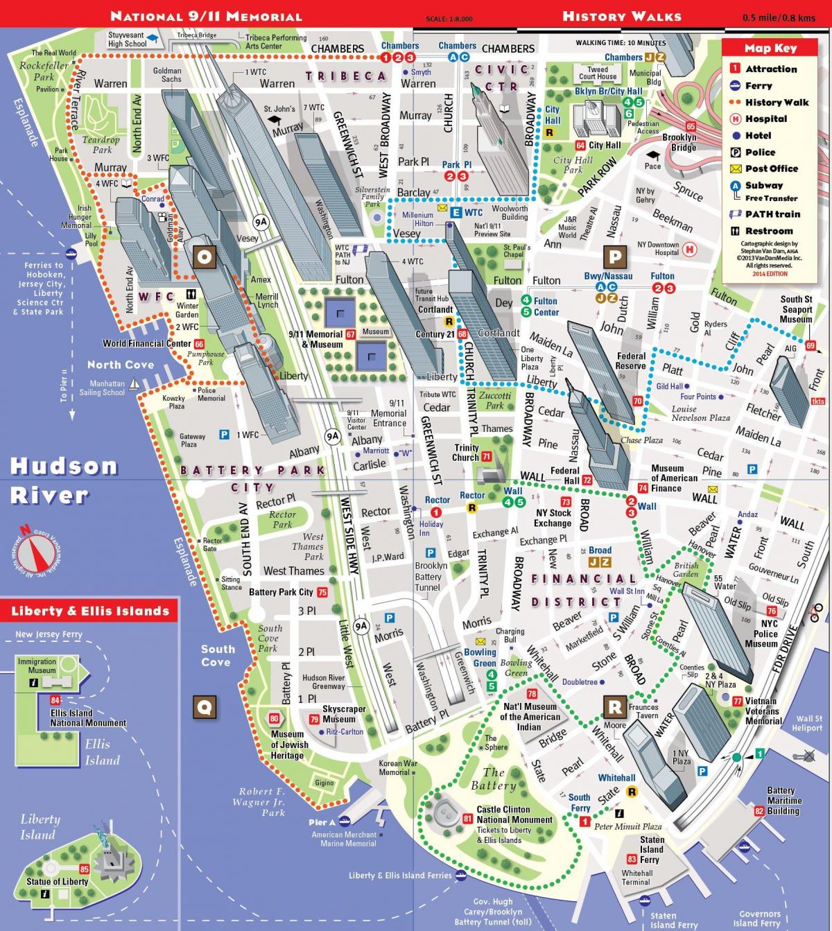 la part baixa de Manhattan mapa turístic