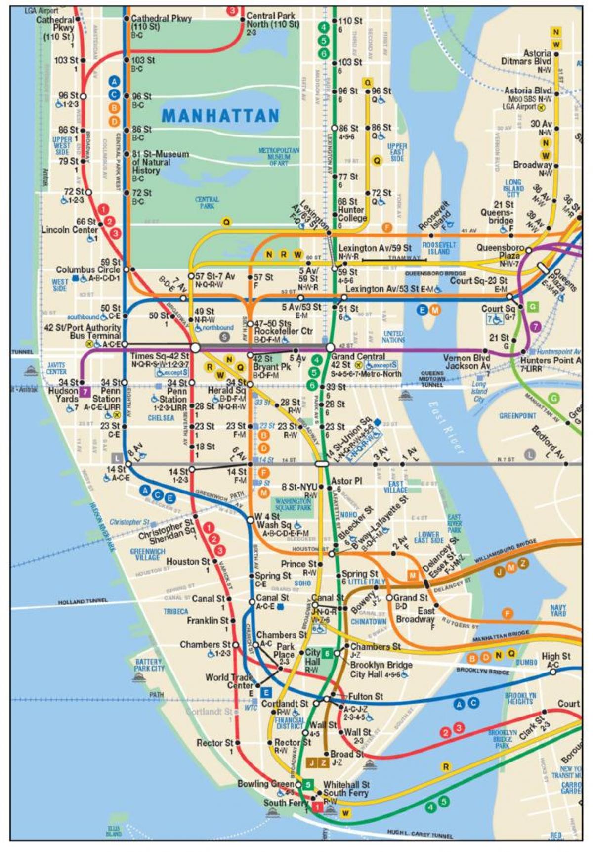 mapa de la part baixa de Manhattan metro