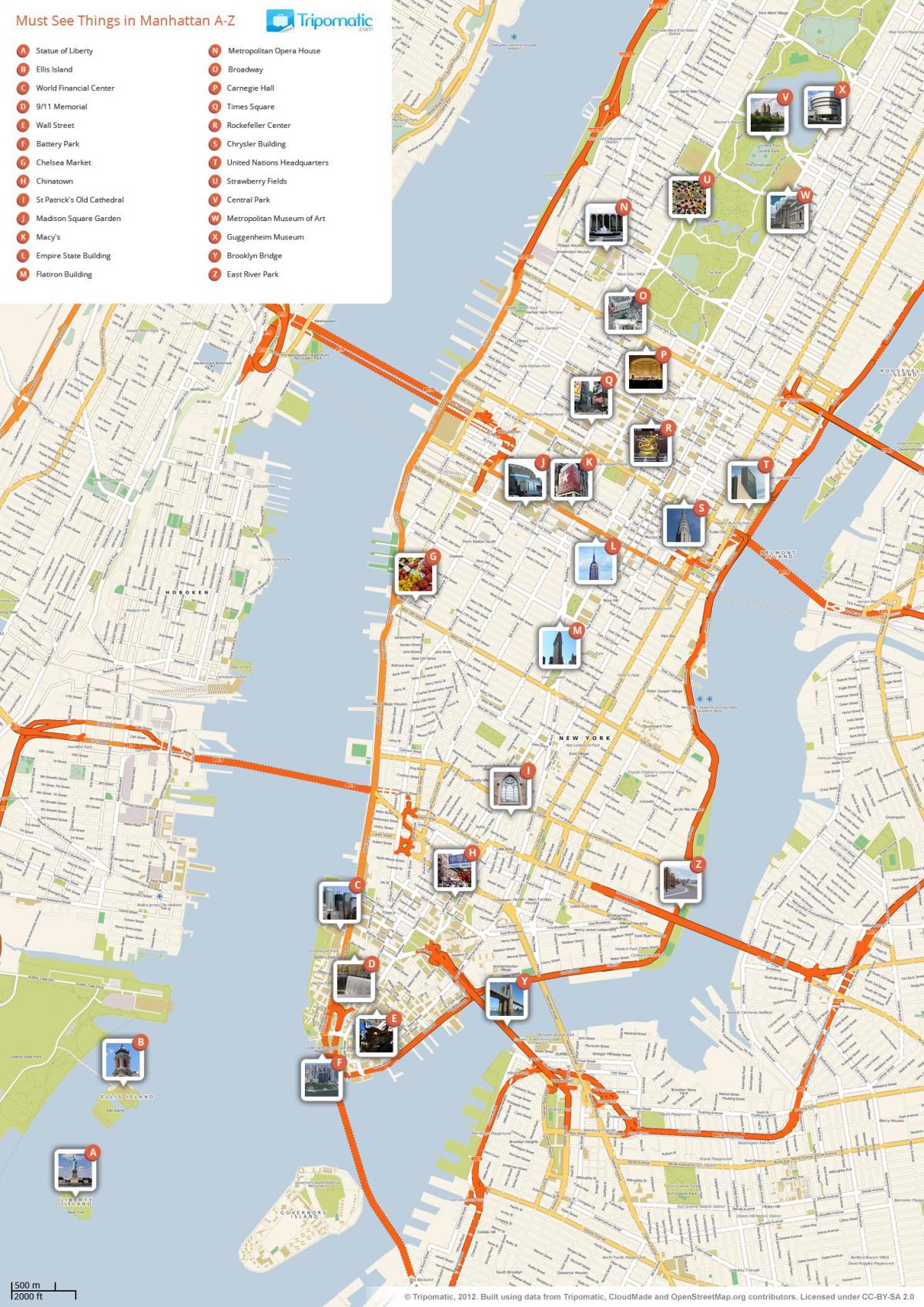mapa de Manhattan mostrant atractius turístics