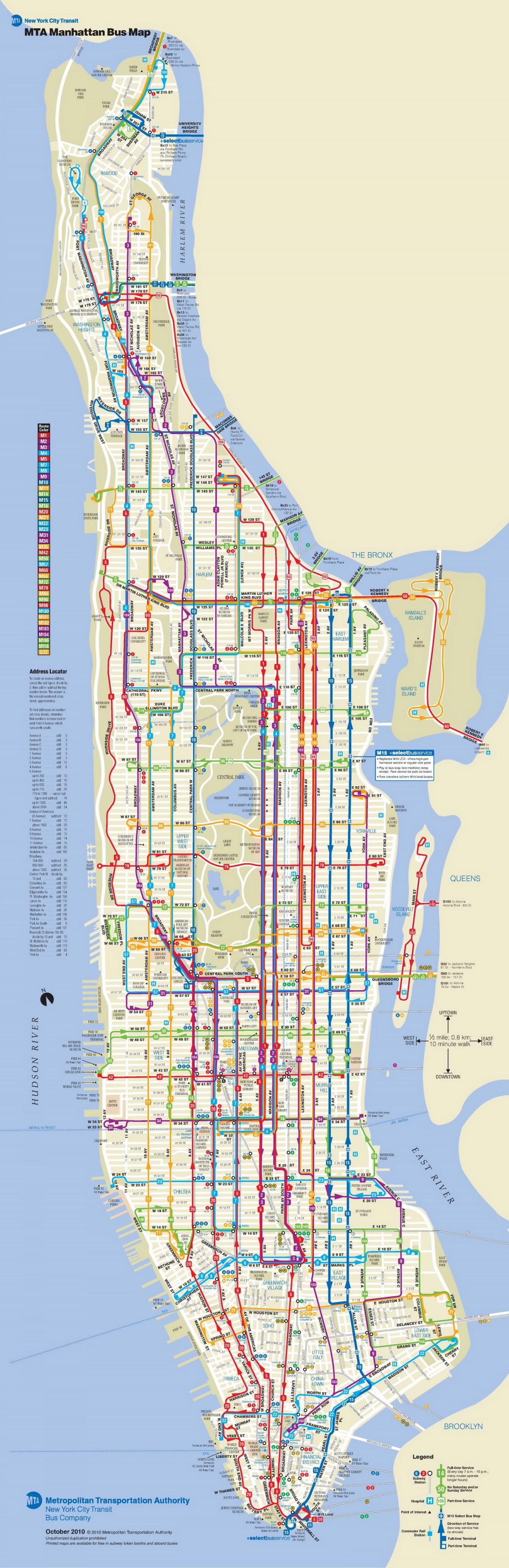 Nova york autobús mapa Manhattan