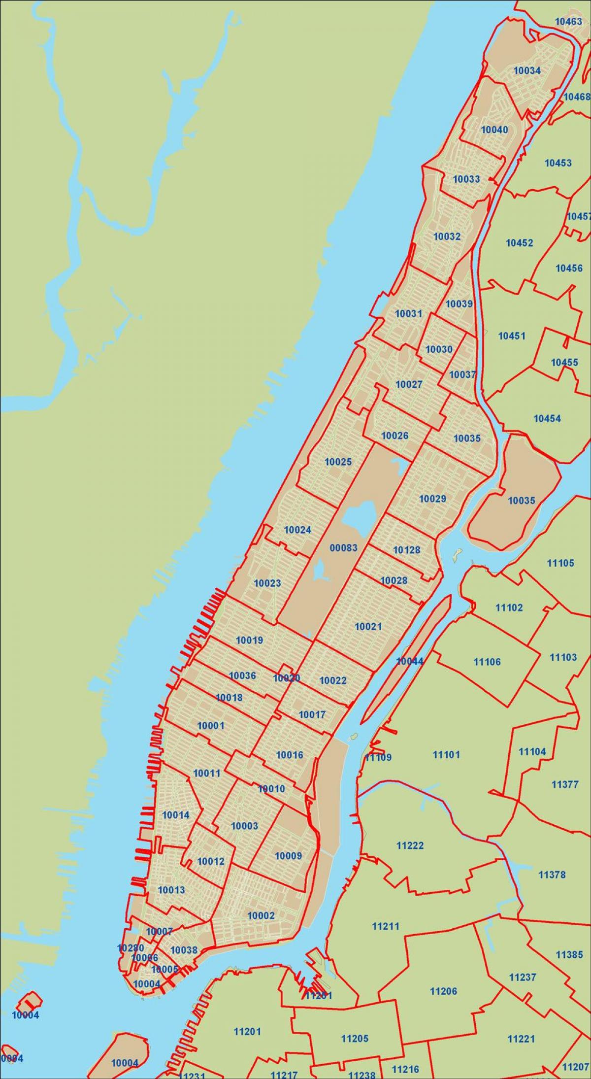 Nova york codi postal mapa Manhattan