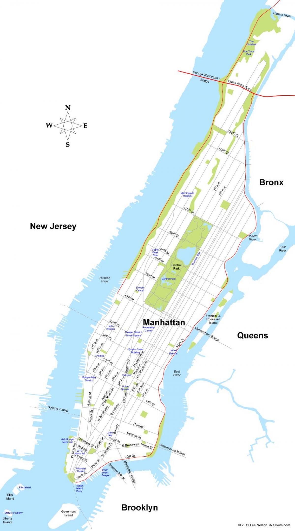 mapa de l'illa de Manhattan de Nova York