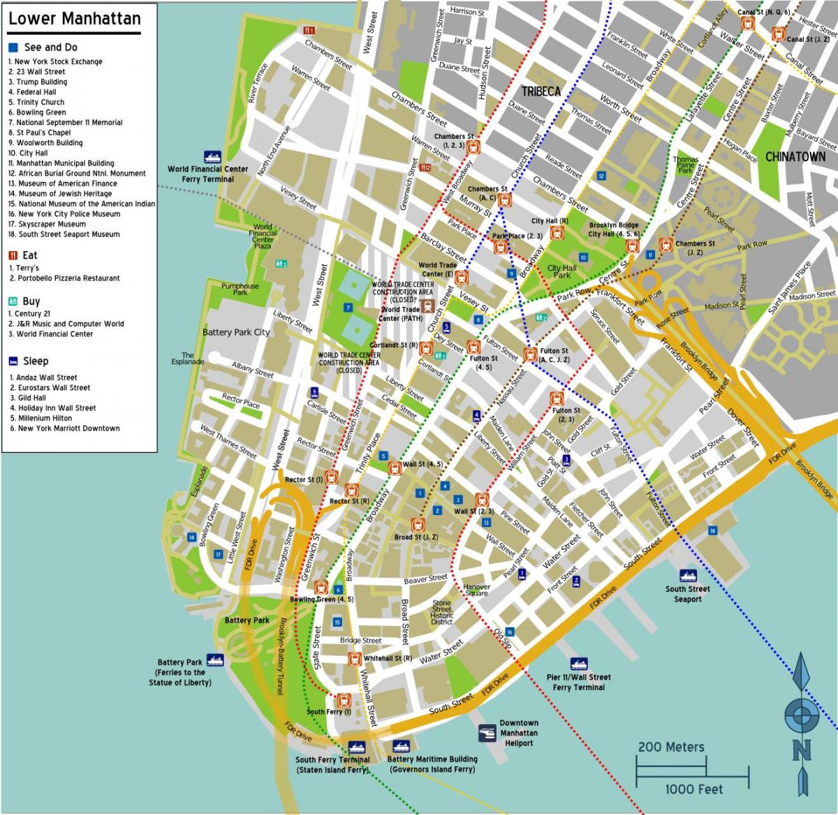 mapa de la part baixa de Manhattan amb noms de carrers