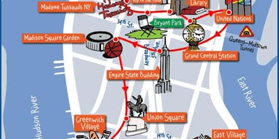 Mapa de Manhattan, Nova York atraccions
